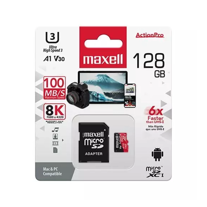 TARJETA DE MEMORIA MICROSD MAXELL 128GB UH-3 8K A1 100MBS - 2