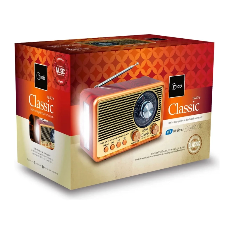 RADIO RETRO CLASICO RECARGABLE BLUETOOTH MICROLAB - 3