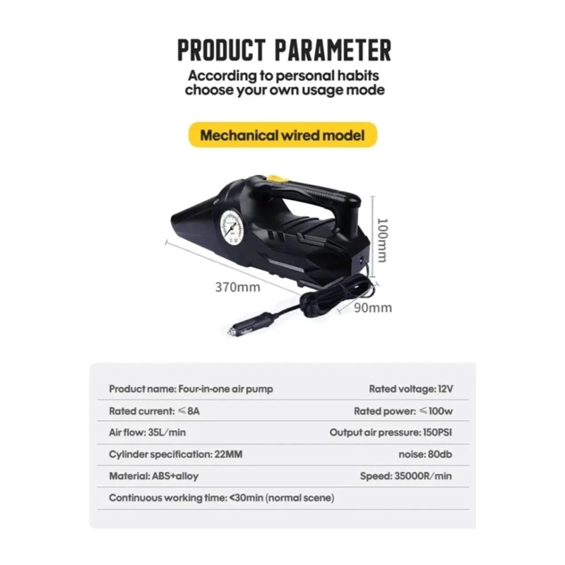 ASPIRADORA AUTOMOVIL 12V 100W COMPRESOR INFLADOR LED 4 EN 1 - 2