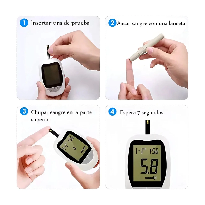 GLUCOMETRO DIGITAL MEDIDOR DE GLUCOSA 50 TIRAS Y 50 LANCETAS - 6