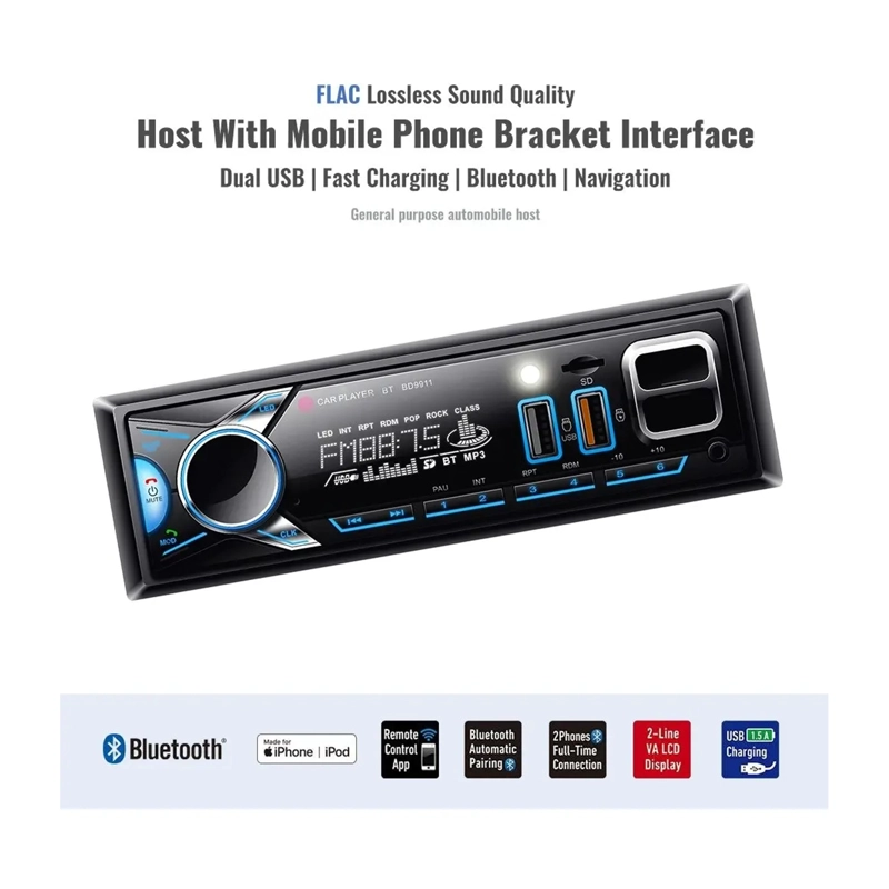 RADIO DE AUTO 1 DIN BLUETOOTH 2 USB CAR STUDIO APP MAS SOPORTE - 2