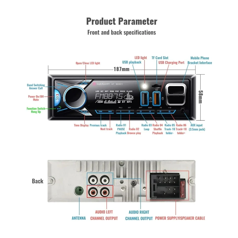 RADIO DE AUTO 1 DIN BLUETOOTH 2 USB CAR STUDIO APP MAS SOPORTE - 3