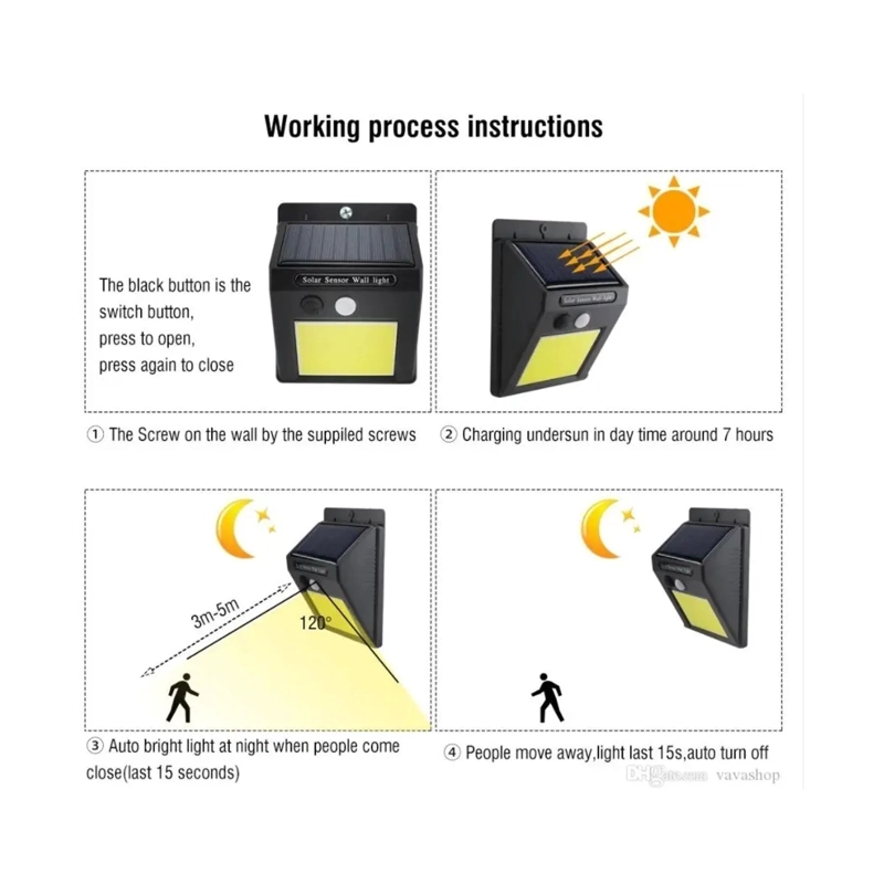 JUEGO DE FOCO LED SOLAR 48LED SENSOR MOVIMIENTO EXTERIOR 5 UNIDADES - 5