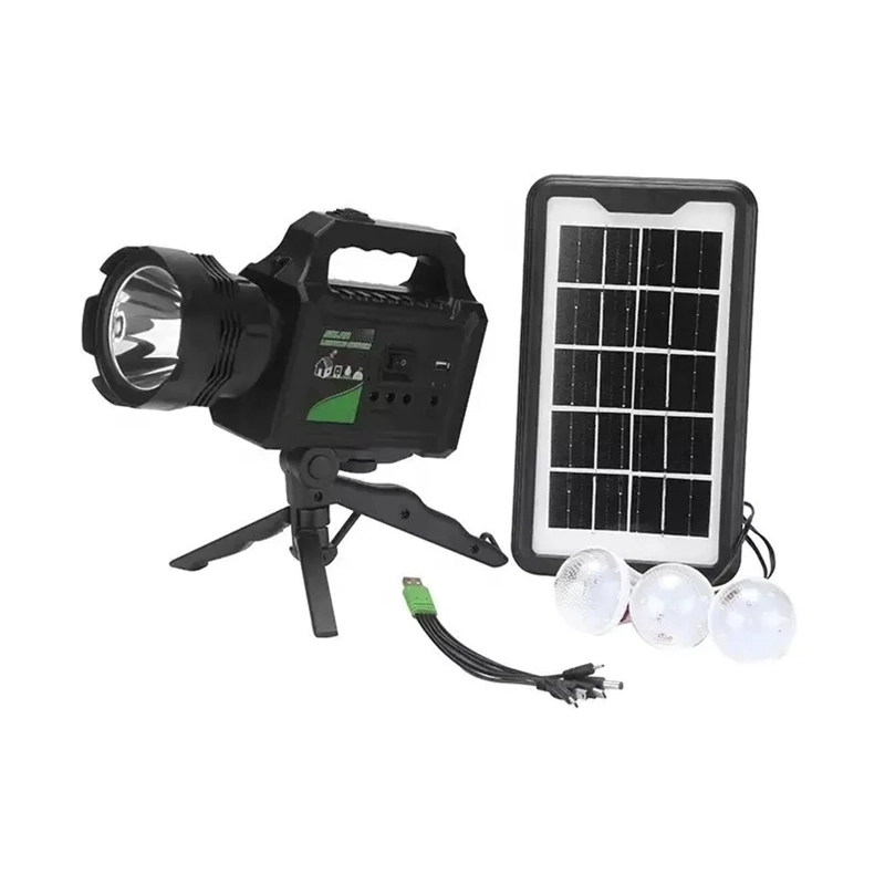 KIT SOLAR EMERGENCIA CAMPING 220V USB 3 AMPOLLETAS LINTERNA - 1