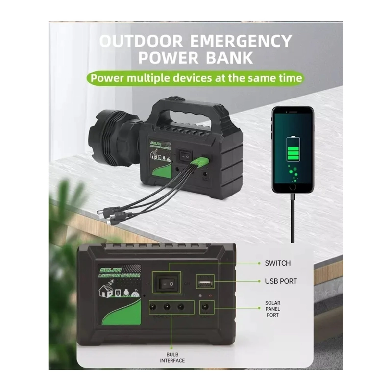 KIT SOLAR EMERGENCIA CAMPING 220V USB 3 AMPOLLETAS LINTERNA - 3