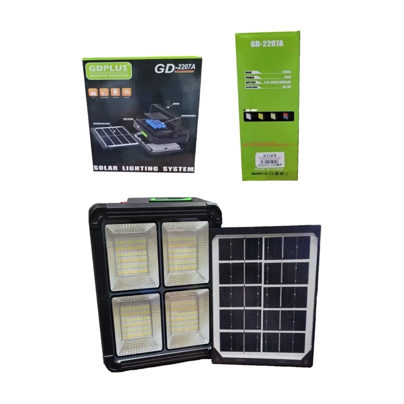 FOCO LED PORTATIL RECARGABLE 150W PANEL SOLAR 4 MODO LUZ - 1