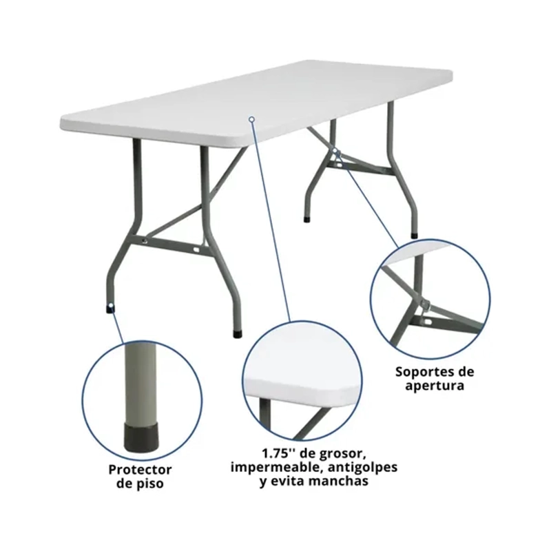 MESA PLEGABLE TIPO MALETA 1.80 MTS PORTATIL TERRAZA CAMPING - 3