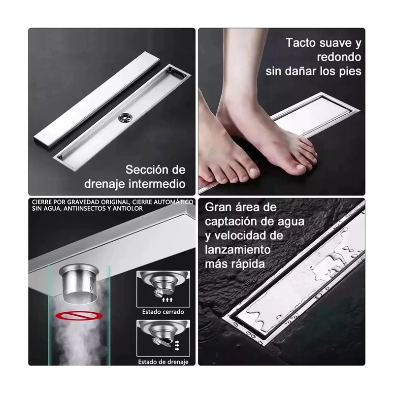 REJILLA DE CUBIERTA ANTI-OLOR DUCHA ANTI-OBSTRUCCION 10×50CM - 4