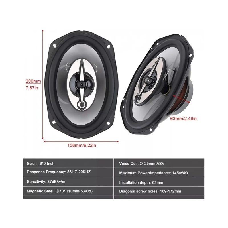 KIT 2 PARLANTES AUTO 6X9 OVALADOS 1000W COAXIAL 3 VIAS - 3