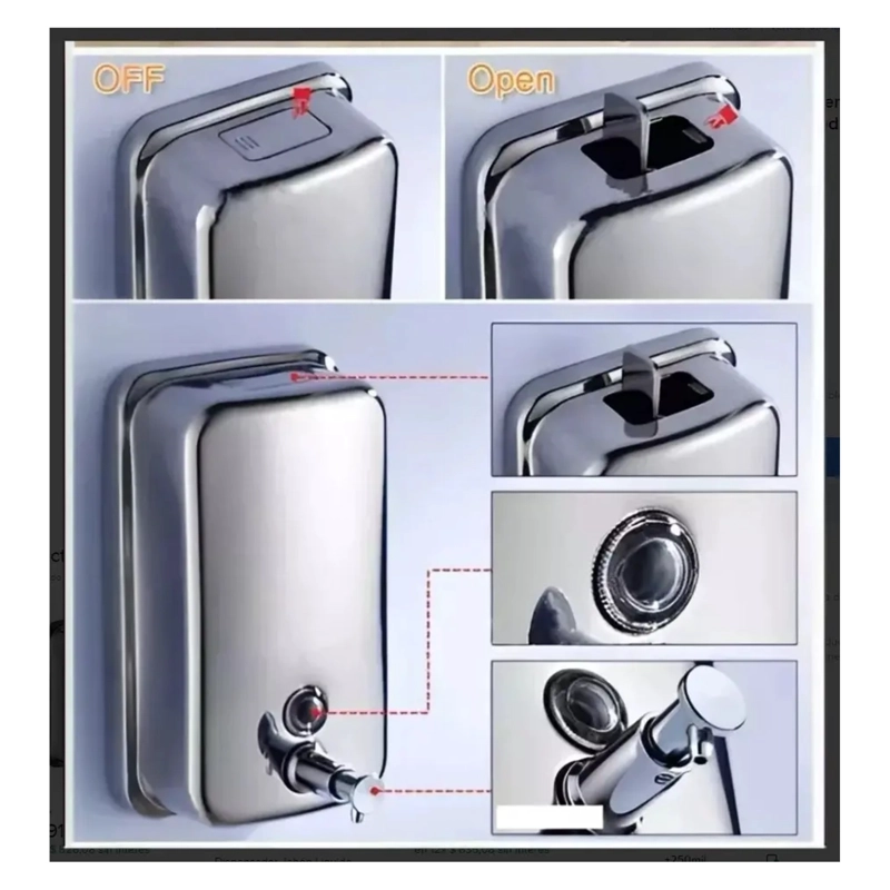 DISPENSADOR JABON ACERO INOXIDABLE 800ML DE PARED - 3