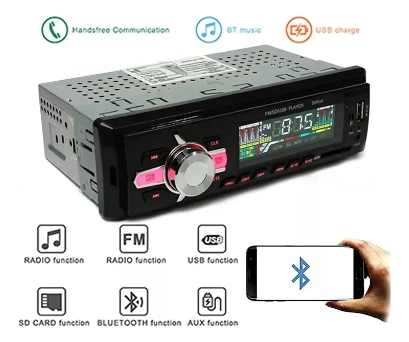 RADIO DE AUTO 1 DIN BLUETOOTH USB MP3 MICROSD AUX FM - 4