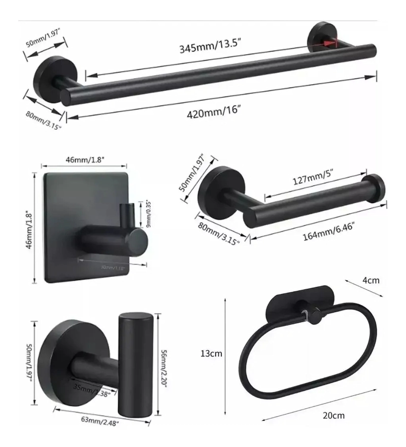 SET DE 6 ACCESORIOS DE BAÑO ACERO INOXIDABLE - 2
