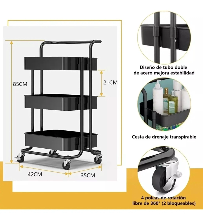 CARRO ORGANIZADOR ESTANTE DE ALMACENAMIENTO 3 NIVELES - 3