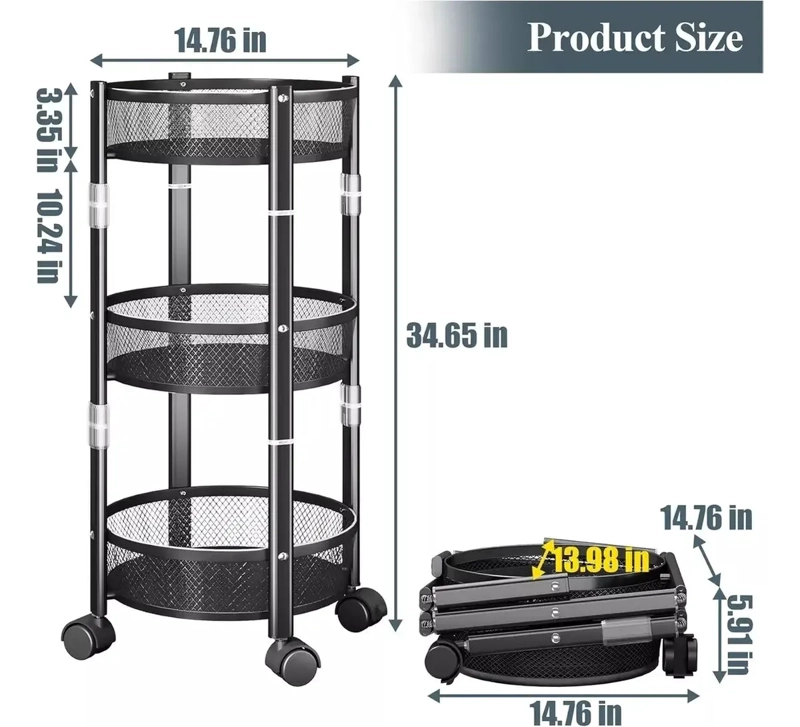 CARRO METALICO CON RUEDAS ORGANIZADOR ESTANTE PLEGABLE - 3