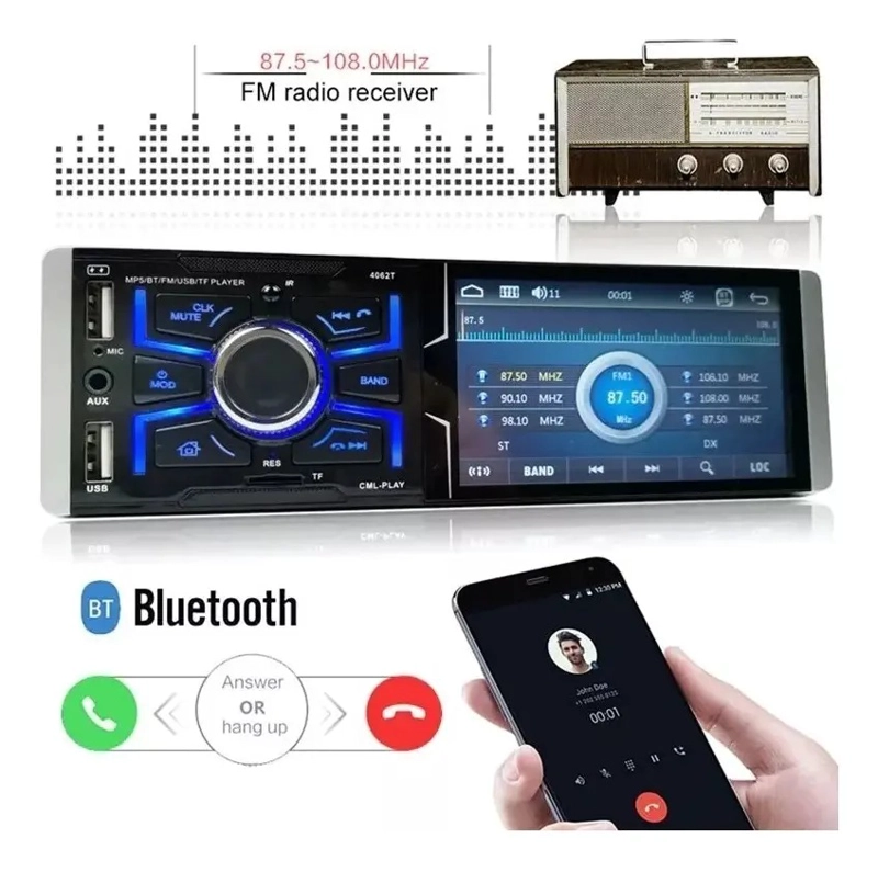RADIO AUTO 1 DIN CON PANTALLA TACTIL 4.1 BLUETOOTH MP5 - 5