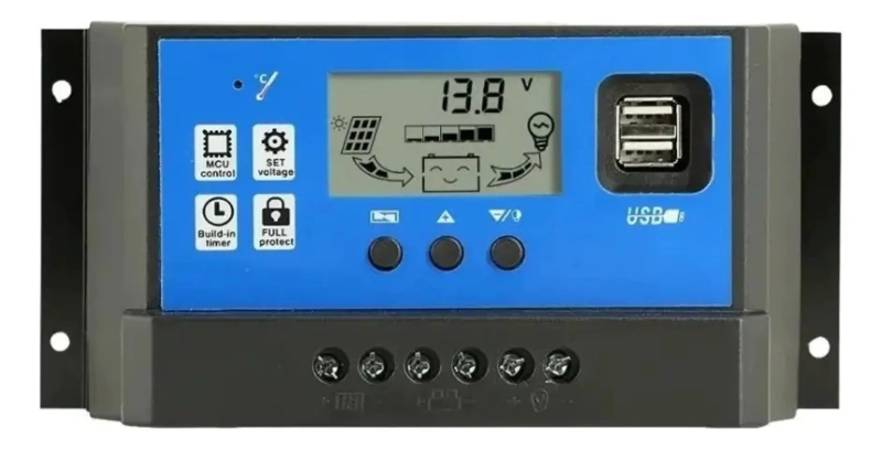 REGULADOR DE CARGA SOLAR DIGITAL 12V 24V 40A 2 USB - 1