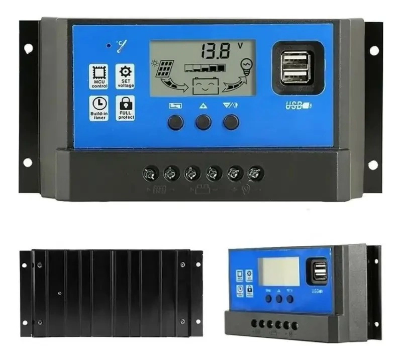 REGULADOR DE CARGA SOLAR DIGITAL 12V 24V 40A 2 USB - 3