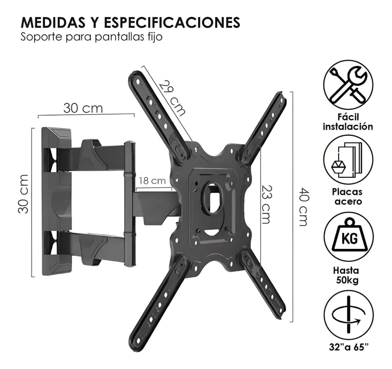 SOPORTE TV 32-65 PULGADAS 27.2KG BRAZO ARTICULADO PARED - 5