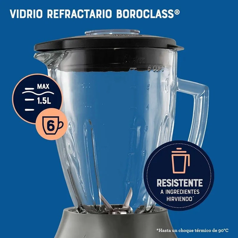 LICUADORA CON VASO DE VIDRIO 6 VELOCIDAD Y PULSO 800W OSTER - 3