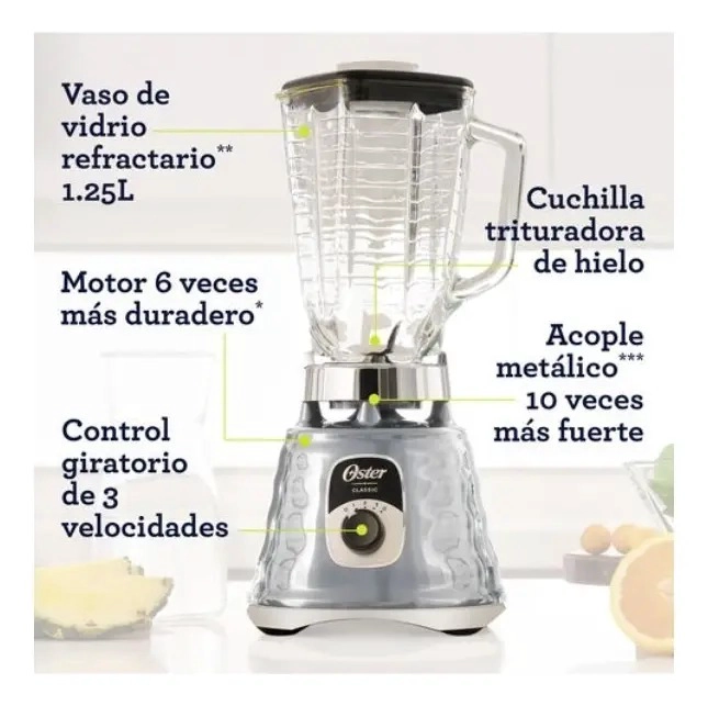 LICUADORA CLASICA OSTER 1.25 LITROS CAPACIDAD 1000W VASO DE VIDRIO - 5