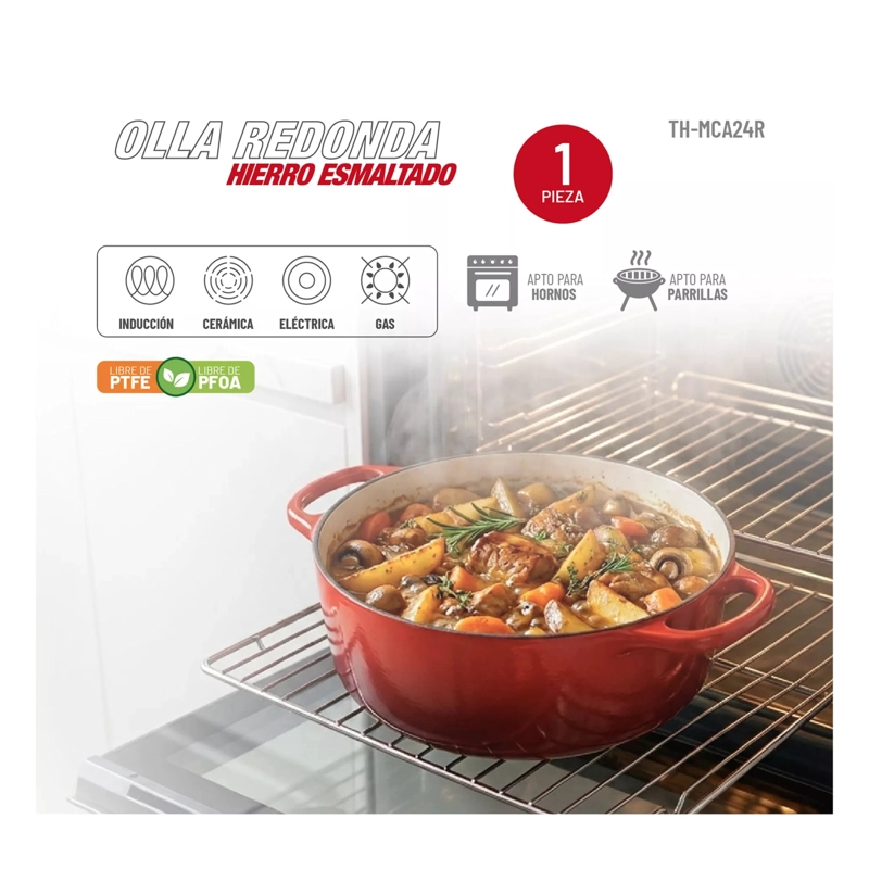 OLLA DE HIERRO FUNDIDO ANTIADHERENTE 24CM CON TAPA - 5
