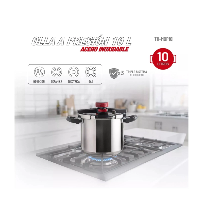 OLLA A PRESION ACERO INOXIDABLE 10 LITROS CIERRE SEGURO - 3