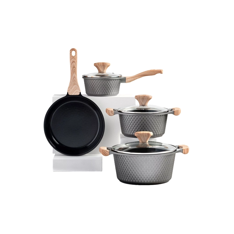 SET BATERIA DE COCINA ALUMINIO FUNDIDO 7 PIEZAS TAPAS DE VIDRIO - 1