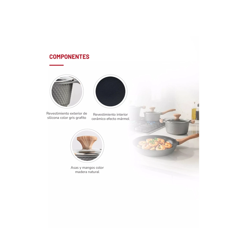 SET BATERIA DE COCINA ALUMINIO FUNDIDO 7 PIEZAS TAPAS DE VIDRIO - 3
