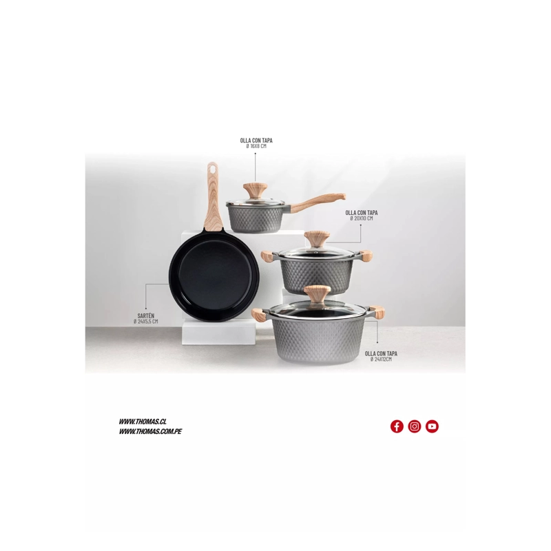 SET BATERIA DE COCINA ALUMINIO FUNDIDO 7 PIEZAS TAPAS DE VIDRIO - 4