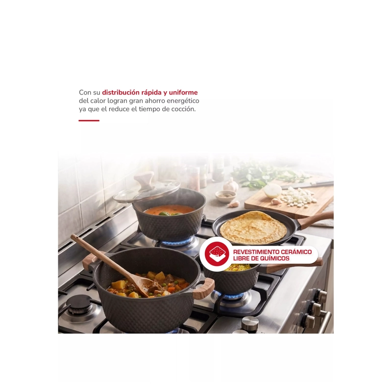 SET BATERIA DE COCINA ALUMINIO FUNDIDO 7 PIEZAS TAPAS DE VIDRIO - 6