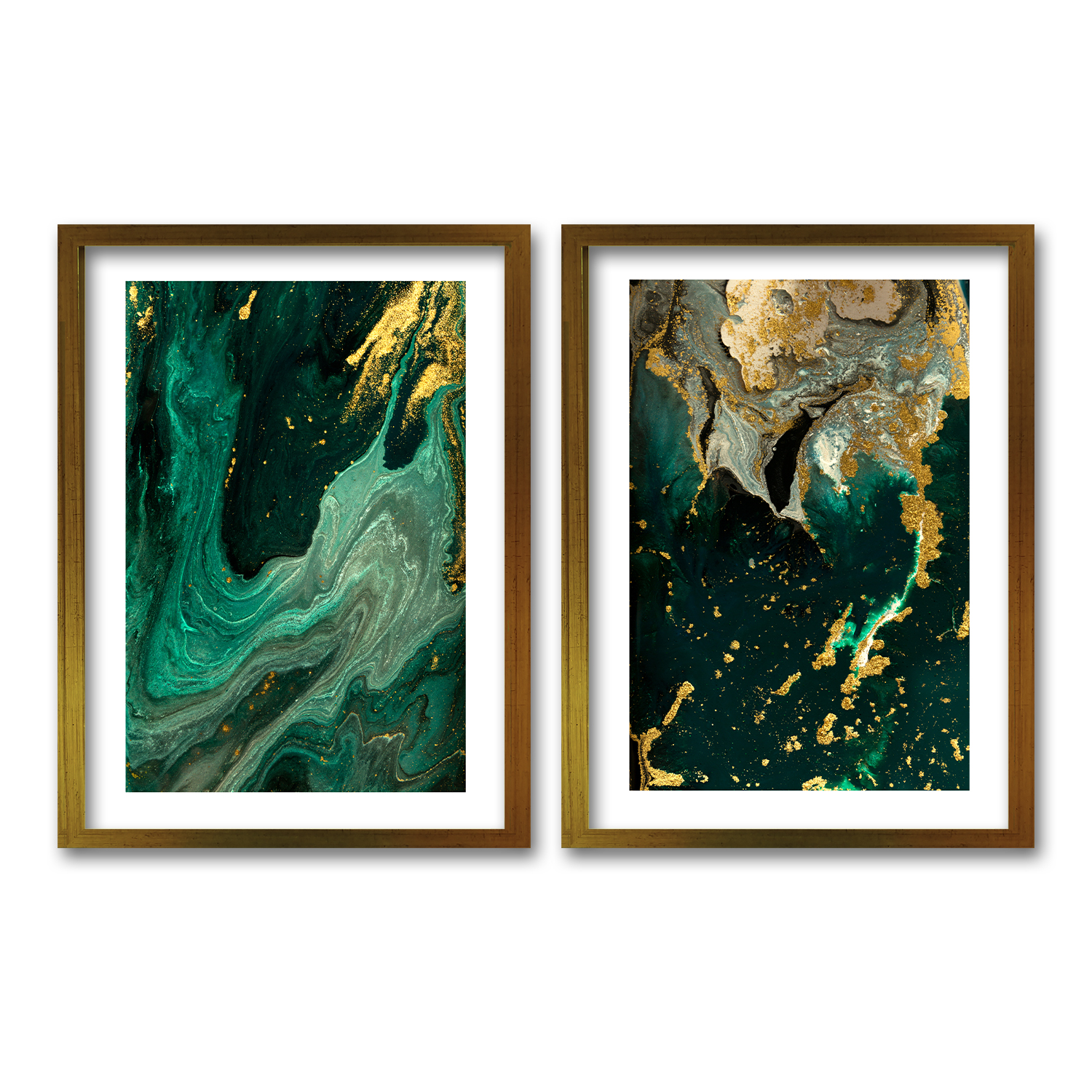 CUADRO DUO DORADO 70X50CMS MARMOL VERDE - 1