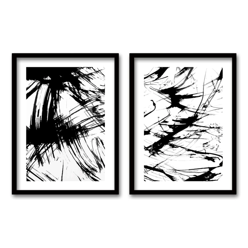 CUADRO DUO NEGRO ABSTRACT BRUSH 50X35 CM, LISA 2X2 CM - 1