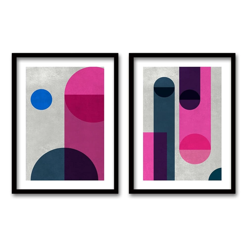CUADRO DUO NEGRO PINK GEOMETRIC 40X30 CM, LISA 2X2 CM - 1
