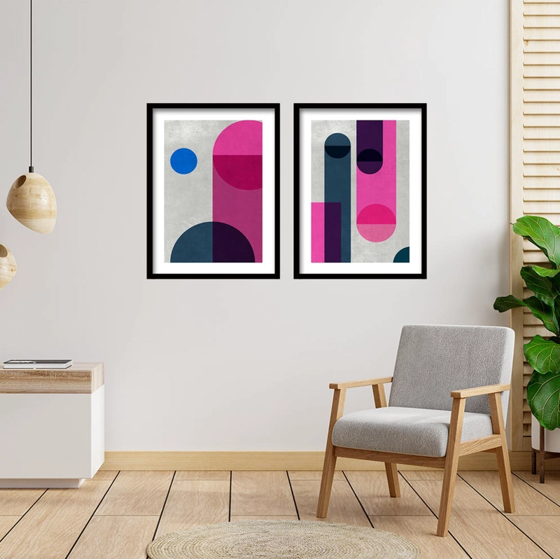 CUADRO DUO NEGRO PINK GEOMETRIC 40X30 CM, LISA 2X2 CM - 2