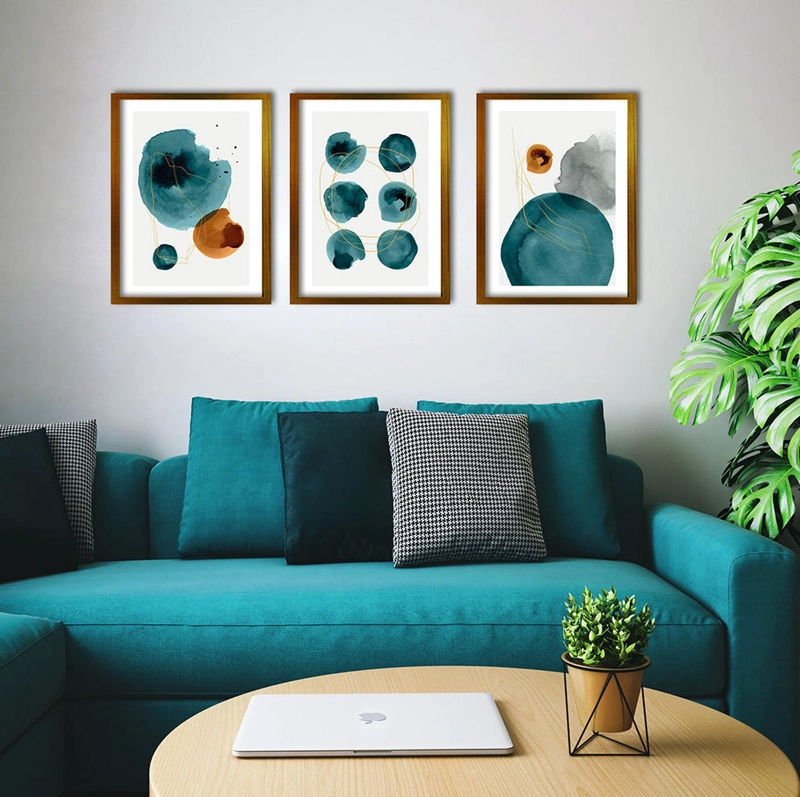 CUADRO TRIO DORADO TURQUOISE TAMAÑO 50X35 CM 50X35 CM, LISA 2X2 CM - 2