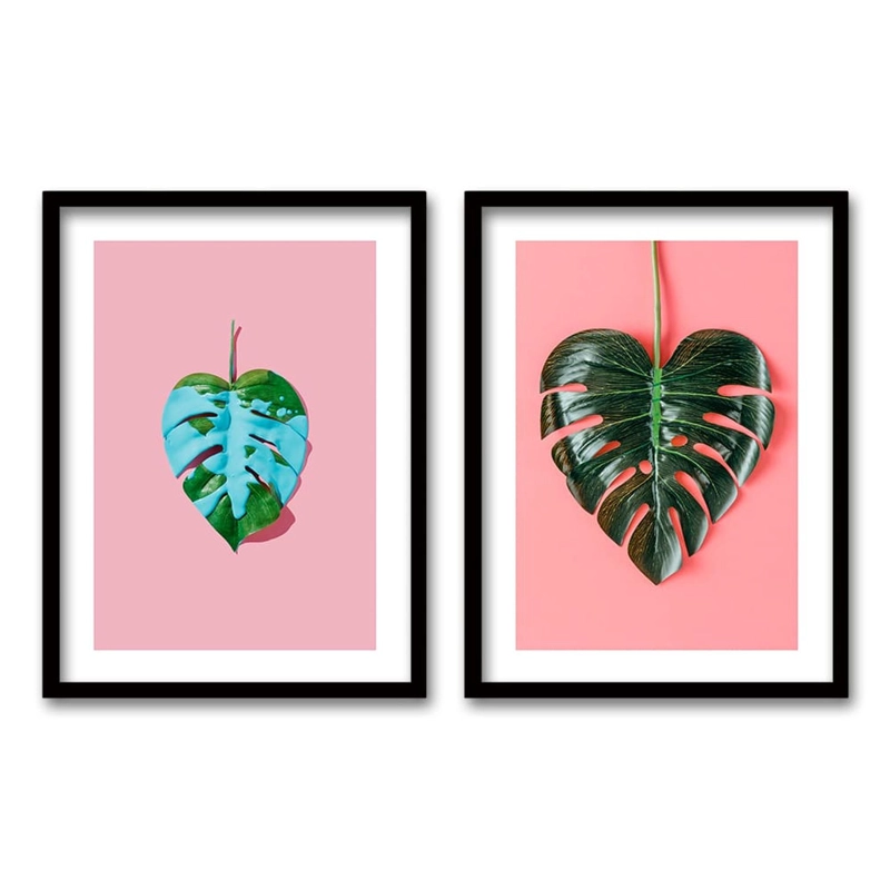 CUADRO DUO NEGRO HOJAS PINTURA 40X30 CM, LISA 2X2 CM - 1