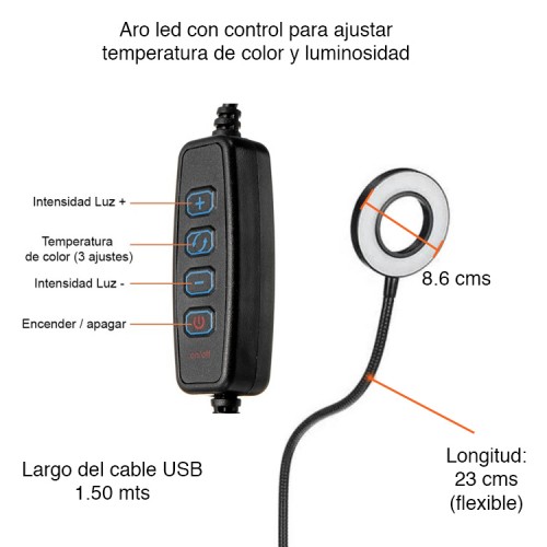 ATRIL SOPORTE NEWO MICRÓFONO CELULAR MESA ESCRITORIO LED ANTIPOP ARAÑA NB-36C - 2