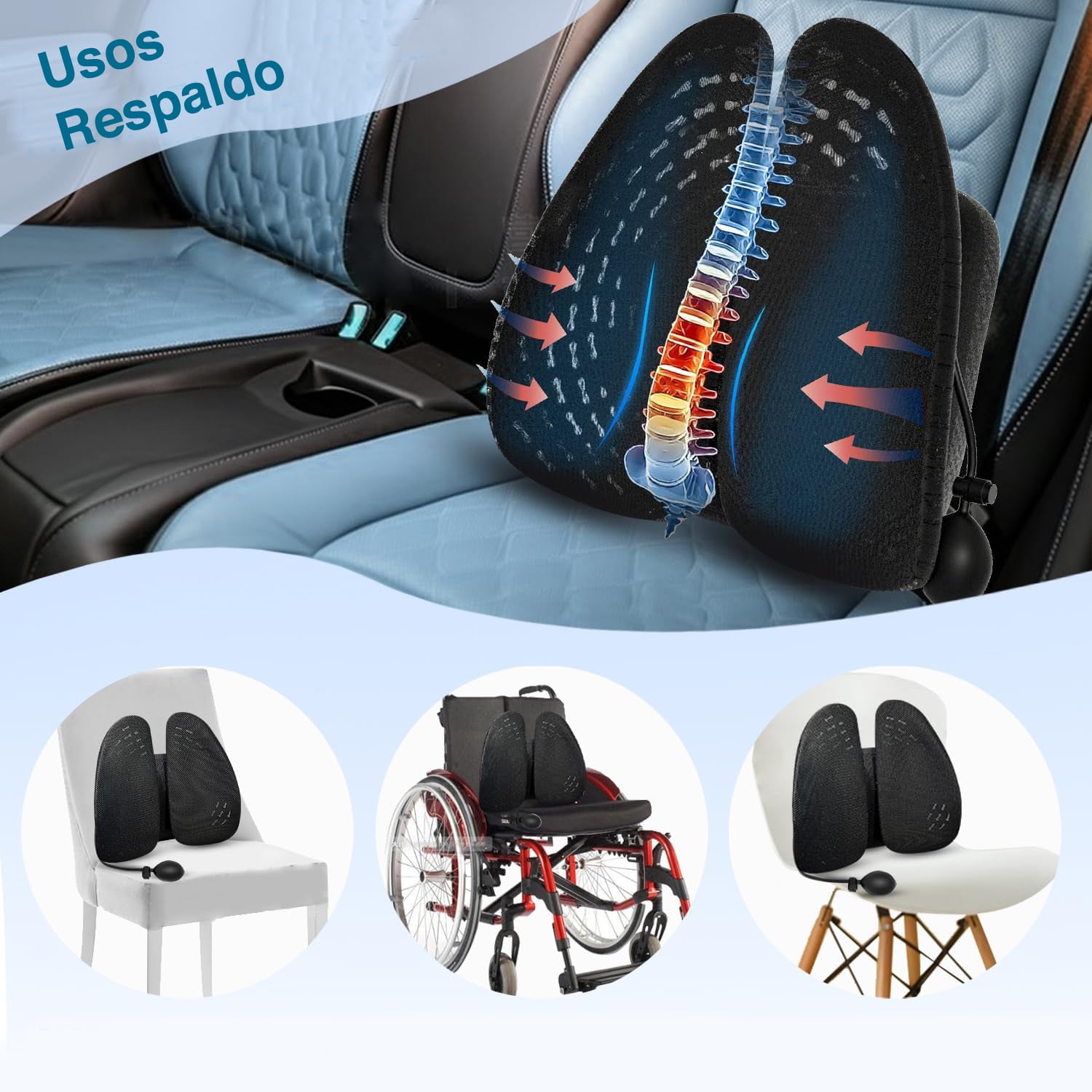 Cojín Lumbar respaldo silla ajuste presión aire - 3