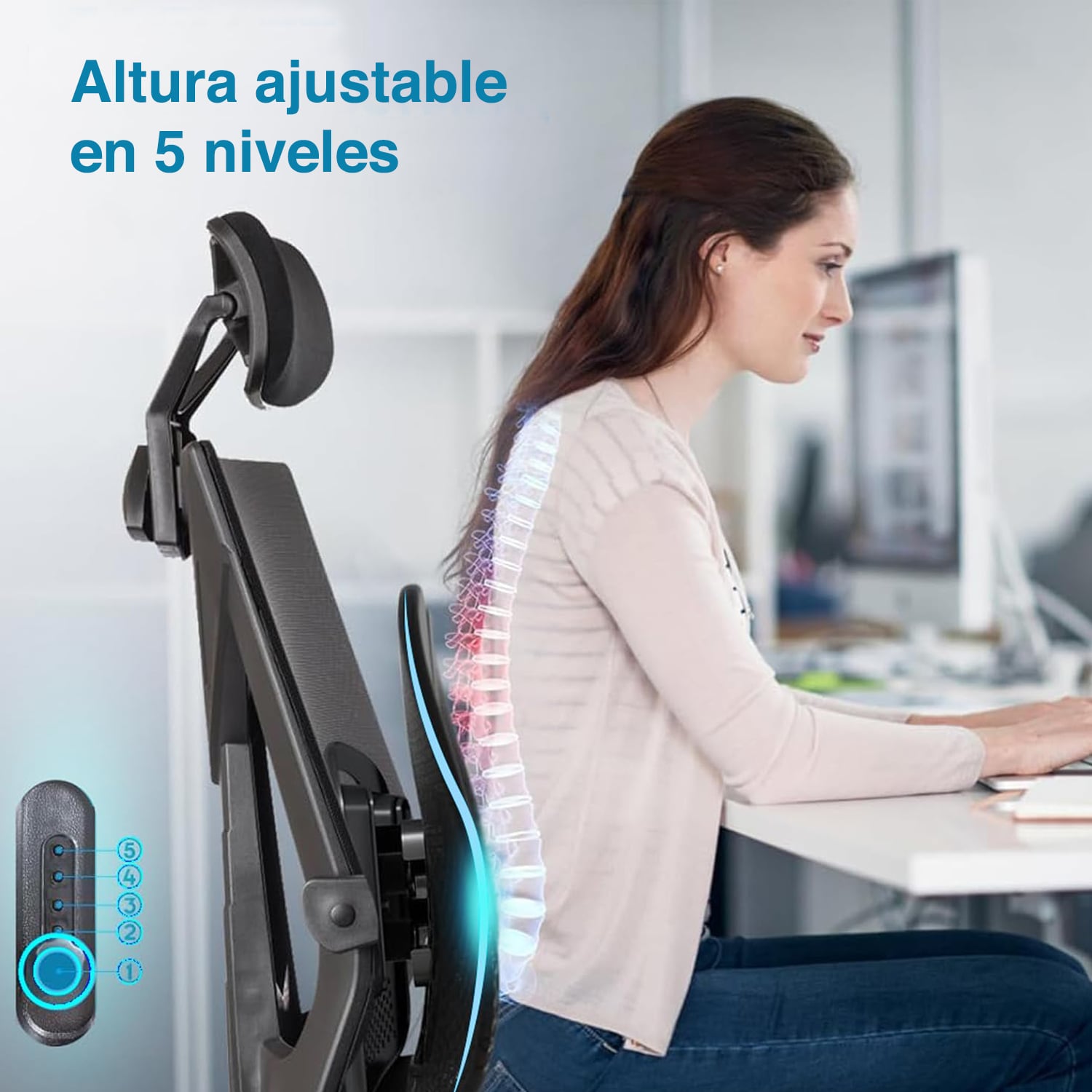 Cojín Lumbar respaldo silla ajuste presión aire - 4