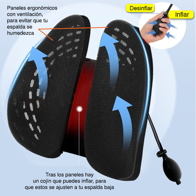 Cojín Lumbar respaldo silla ajuste presión aire - 7
