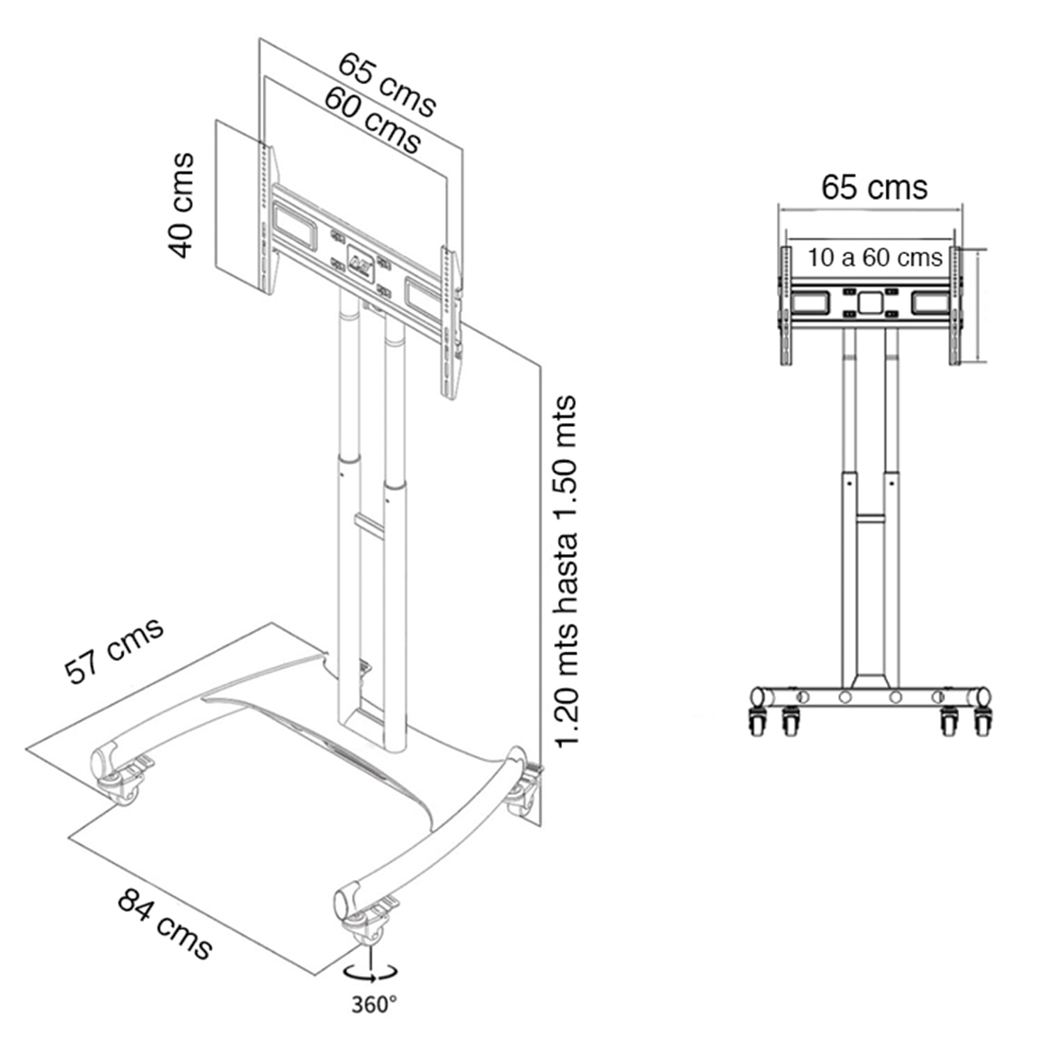 SOPORTE TV CA55 RUEDAS PEDESTAL MÓVIL HASTA 70 PULGADAS - 5