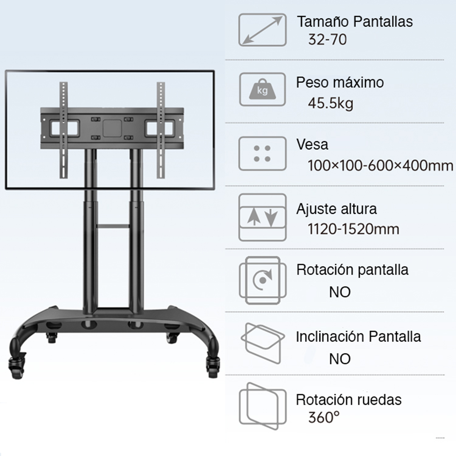SOPORTE TV CA55 RUEDAS PEDESTAL MÓVIL HASTA 70 PULGADAS - 6