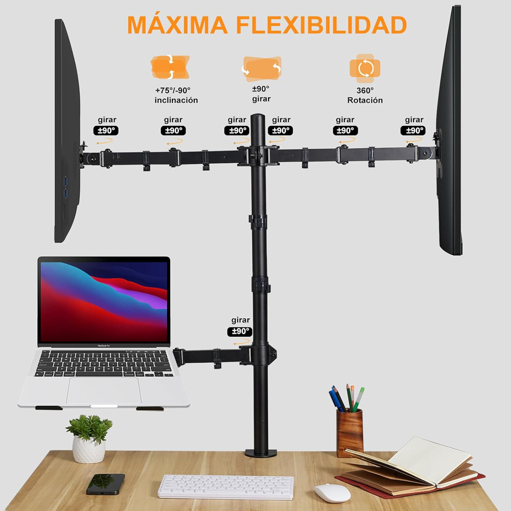 SOPORTE NEWO DOBLE MONITOR Y NOTEBOOK ESCRITORIO - 3