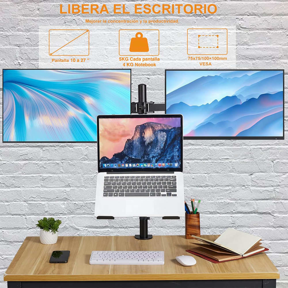 SOPORTE NEWO DOBLE MONITOR Y NOTEBOOK ESCRITORIO - 4
