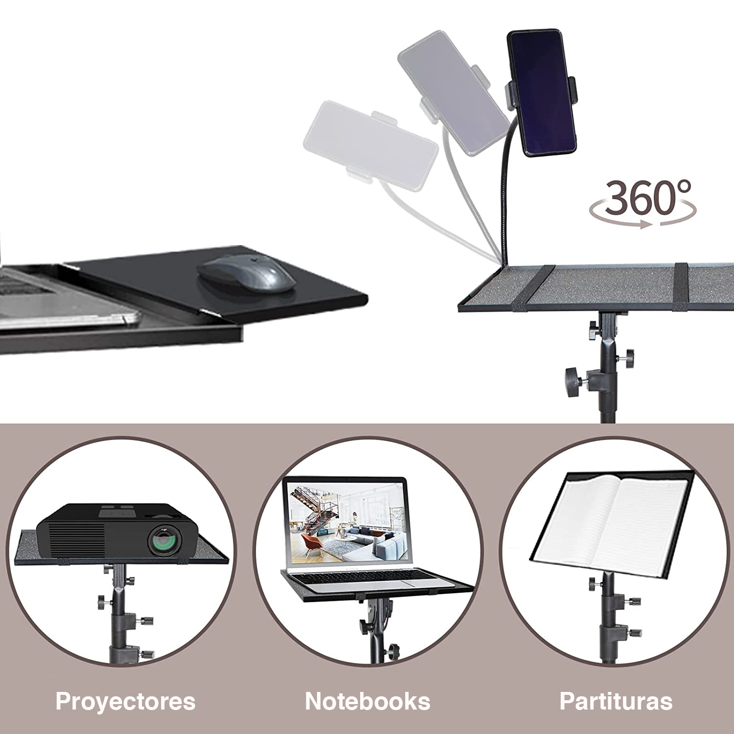 ATRIL NOTEBOOK CON RUEDAS AJUSTABLE Y SOPORTE CELULAR - 7