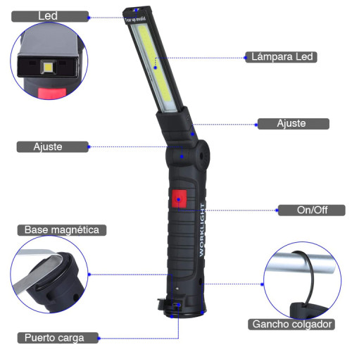 LINTERNA DE TRABAJO LED PLEGABLE RECARGABLE CON IMÁN - 5