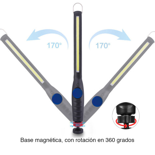 LINTERNA DE TRABAJO MAGNÉTICA GIRATORIA LUZ BLANCA Y ROJA - 2