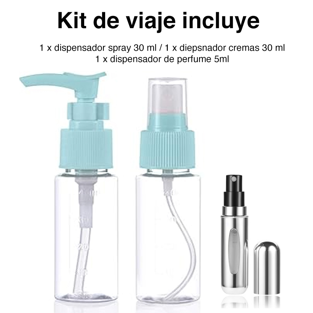 KIT DE VIAJE BOTELLAS PERFUME TOALLA CEPILLO ESPEJO JABON - 2