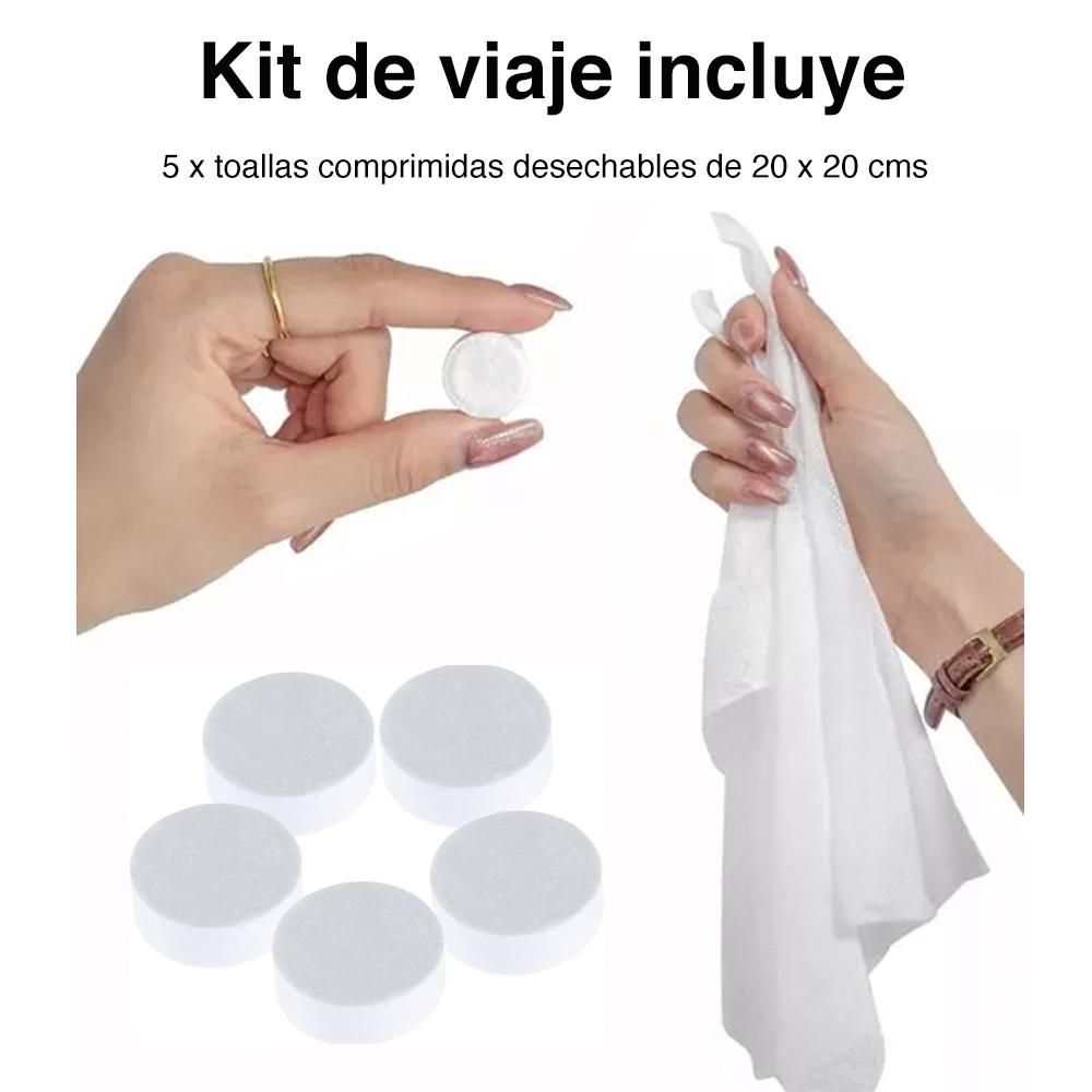 KIT DE VIAJE BOTELLAS PERFUME TOALLA CEPILLO ESPEJO JABON - 5