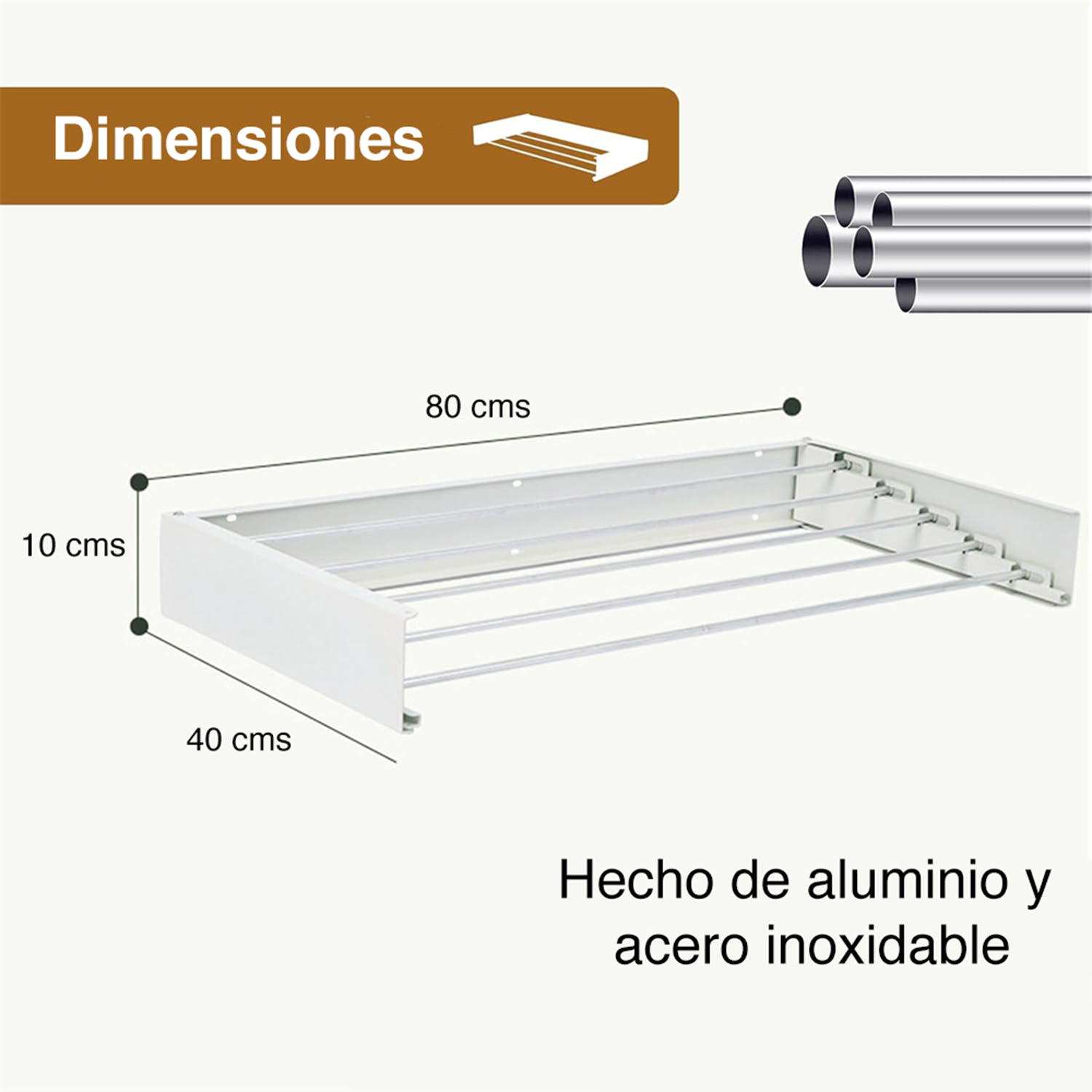 COLGADOR ROPA PLEGABLE PARED OCULTO ROBUSTO 80 X 40 CMS - 8